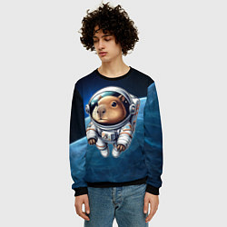 Свитшот мужской Кроха капибара в космическом скафандре, цвет: 3D-черный — фото 2