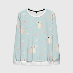 Свитшот мужской Коалы и цветы, цвет: 3D-белый