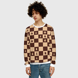 Свитшот мужской Коричневая шахматная доска, цвет: 3D-белый — фото 2