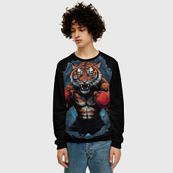 Свитшот мужской Муай - Тай тигр в стойке боевые искусства, цвет: 3D-черный — фото 2