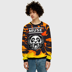 Свитшот мужской Muse рок панда и огонь, цвет: 3D-черный — фото 2