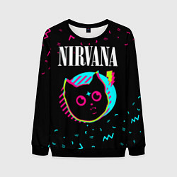Свитшот мужской Nirvana - rock star cat, цвет: 3D-черный