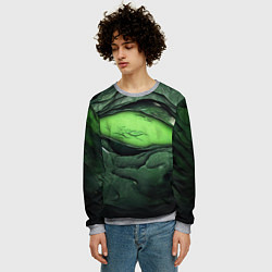 Свитшот мужской Разрез на зеленой абстракции, цвет: 3D-меланж — фото 2