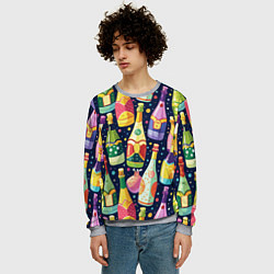 Свитшот мужской Бутылки шампанского -вино водочный паттерн, цвет: 3D-меланж — фото 2