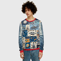 Свитшот мужской Джинсовый пэчворк с пришельцами, цвет: 3D-красный — фото 2