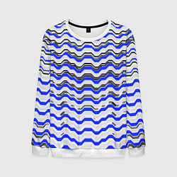 Свитшот мужской Black and blue stripes on a white background, цвет: 3D-белый