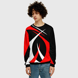 Свитшот мужской Красные и белые линии, цвет: 3D-черный — фото 2