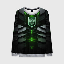 Свитшот мужской Герб России и яркий зеленый неон, цвет: 3D-меланж