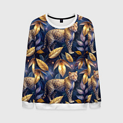 Мужской свитшот Леопард с золотыми листьями паттерны