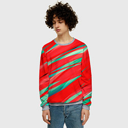 Свитшот мужской Красный и бирюзовый абстрактный полосы, цвет: 3D-меланж — фото 2