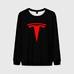 Свитшот мужской Tesla red logo, цвет: 3D-черный