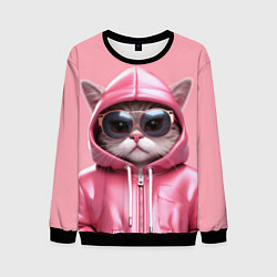 Свитшот мужской Кошка в капюшоне, цвет: 3D-черный