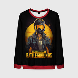 Свитшот мужской PUBG игрок на закате черный фон, цвет: 3D-красный