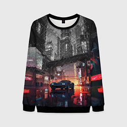 Свитшот мужской Спорткар на ночной улице, цвет: 3D-черный