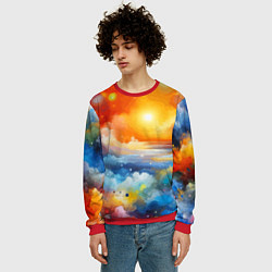 Свитшот мужской Закат солнца - разноцветные облака, цвет: 3D-красный — фото 2