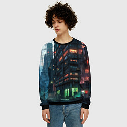 Свитшот мужской Вечерня улица в неоновых лучах, цвет: 3D-черный — фото 2