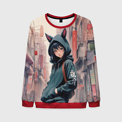 Свитшот мужской Девушка в худи с ушками, цвет: 3D-красный