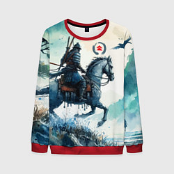 Свитшот мужской Японский конный самурай - призрак Цусимы, цвет: 3D-красный