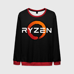 Свитшот мужской AMD ryzen logo carbon black, цвет: 3D-красный