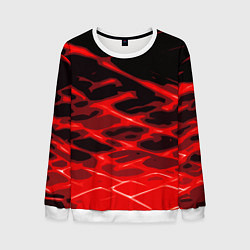 Свитшот мужской Красные абстрактные полосы на чёрном фоне, цвет: 3D-белый