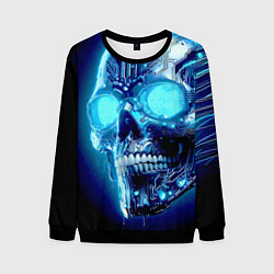 Свитшот мужской Neon cyber skull - ai art, цвет: 3D-черный