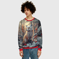 Свитшот мужской Лис в зимнем лесу, цвет: 3D-красный — фото 2