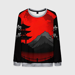 Свитшот мужской Гора японии на фоне заката, цвет: 3D-меланж