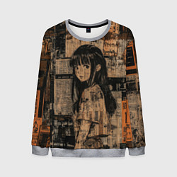 Свитшот мужской Девчонка на фоне газетных вырезок, цвет: 3D-меланж