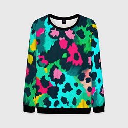 Свитшот мужской Кислотный зеленый леопардовый камуфляж, цвет: 3D-черный