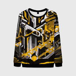 Мужской свитшот Жёлто-белая агрессивная абстракция на чёрном фоне