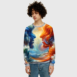 Свитшот мужской Профили парня и девушки - две стихии, цвет: 3D-меланж — фото 2