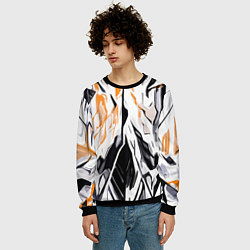 Свитшот мужской Чёрно-жёлтая абстракция на белом фоне, цвет: 3D-черный — фото 2