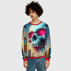 Свитшот мужской Cool pixel skull - ai art fantasy, цвет: 3D-красный — фото 2