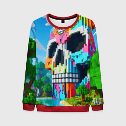 Свитшот мужской Minecraft skull - ai art fantasy, цвет: 3D-красный