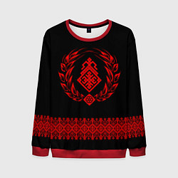 Свитшот мужской Символ родноверия и вышивной узор, цвет: 3D-красный