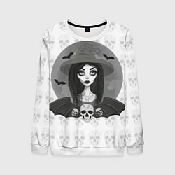 Свитшот мужской Ведьма, череп, Хэллоуин, цвет: 3D-белый