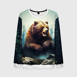 Свитшот мужской Агрессивный бурый медведь, цвет: 3D-белый