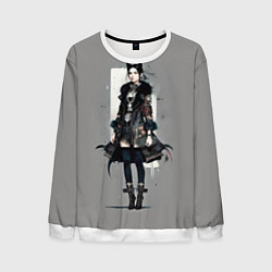 Свитшот мужской Girl cat fashionista - ai art fantasy, цвет: 3D-белый