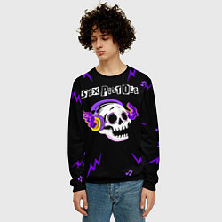 Свитшот мужской Sex Pistols неоновый череп, цвет: 3D-черный — фото 2