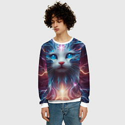 Свитшот мужской Fantastic blue-eyed neon kitten, цвет: 3D-белый — фото 2