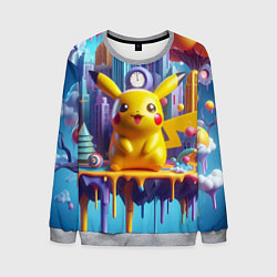 Свитшот мужской Пикачу на сказочной планете - нейроарт, цвет: 3D-меланж