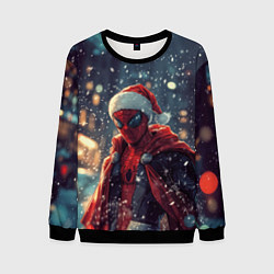 Свитшот мужской Человек-паук в шапке Санты, цвет: 3D-черный