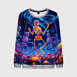Свитшот мужской Танец неоновых скелетов под грибами, цвет: 3D-меланж