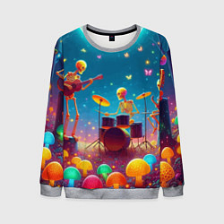 Свитшот мужской Квинтет скелетов музицирует на грибной поляне, цвет: 3D-меланж