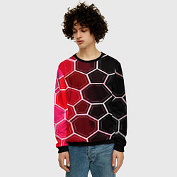 Свитшот мужской Белые шестиугольники на чёрно-красном фоне, цвет: 3D-черный — фото 2