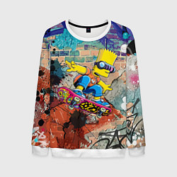 Свитшот мужской Bart Simpson on a skateboard - graffiti, цвет: 3D-белый