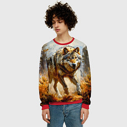 Свитшот мужской Волк в осеннем лесу, цвет: 3D-красный — фото 2