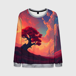Свитшот мужской Красное дерево на закате, цвет: 3D-меланж
