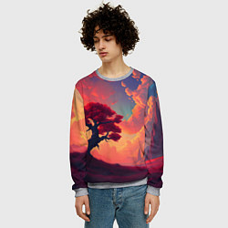 Свитшот мужской Красное дерево на закате, цвет: 3D-меланж — фото 2