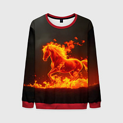 Свитшот мужской Огненная лошадь на темном фоне, цвет: 3D-красный